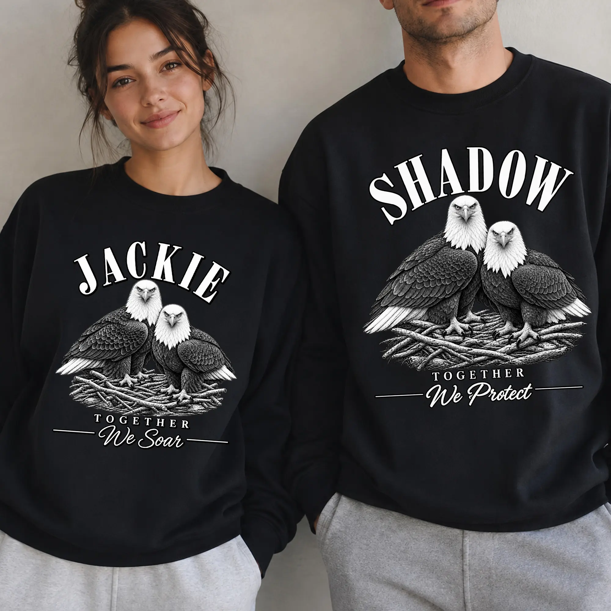 Jackie and Shadow Sweatshirt, Big Bear Bald Eagle Sweater, Jackie And Shadow Eagles Couple Sweatshirt, Together We Soar We Protect Crewneck Top, Big Bear Eagles Matching Sweater, Bald Eagle Couple Gift for Women Men
