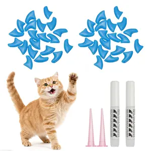 PETAXCELL Cat Nail Caps, Cat Claw Covers with Adhesive Glue and Applicators, Kitten Claw Caps Soft Paws, (40pcs, M, Blue), Intended for Pet Tips /  Nail Covers / Control Paws