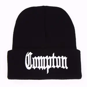 Compton letter embroidered black warm hat for men fashion outdoors Simple Knitted Hat for women