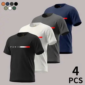 Men’s summer casual street-style stretchy crew-neck T-shirt; simple solid color for everyday wear; color-block letter pattern and number print; streetwear fashion, machine washable; suitable for outdoor and daily wear.