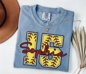 [Custom] Comfort ColorsSoftball Number Shirt, Softball Comfort Colors, Personalized Softball Name Shirt, Softball Gift, Softball Fan Tee, Sports Mom tee