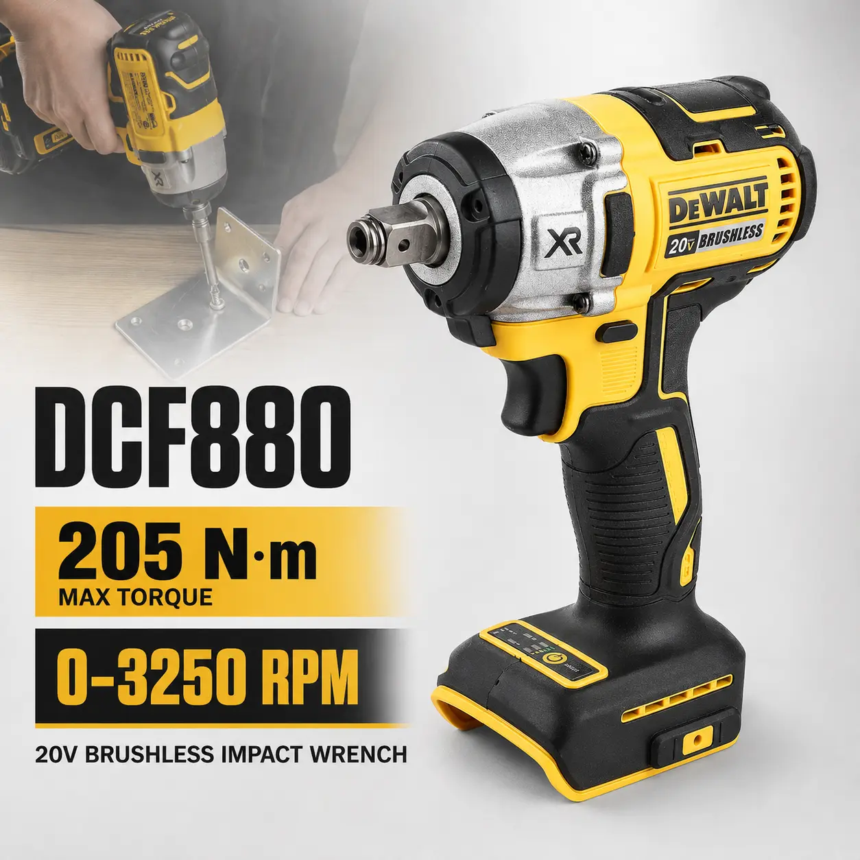 DEWALT DCF880 20V MAX Brushless Cordless Impact Wrench, High Torque Electric Power Tool with LED Light for Auto Repair & Construction
