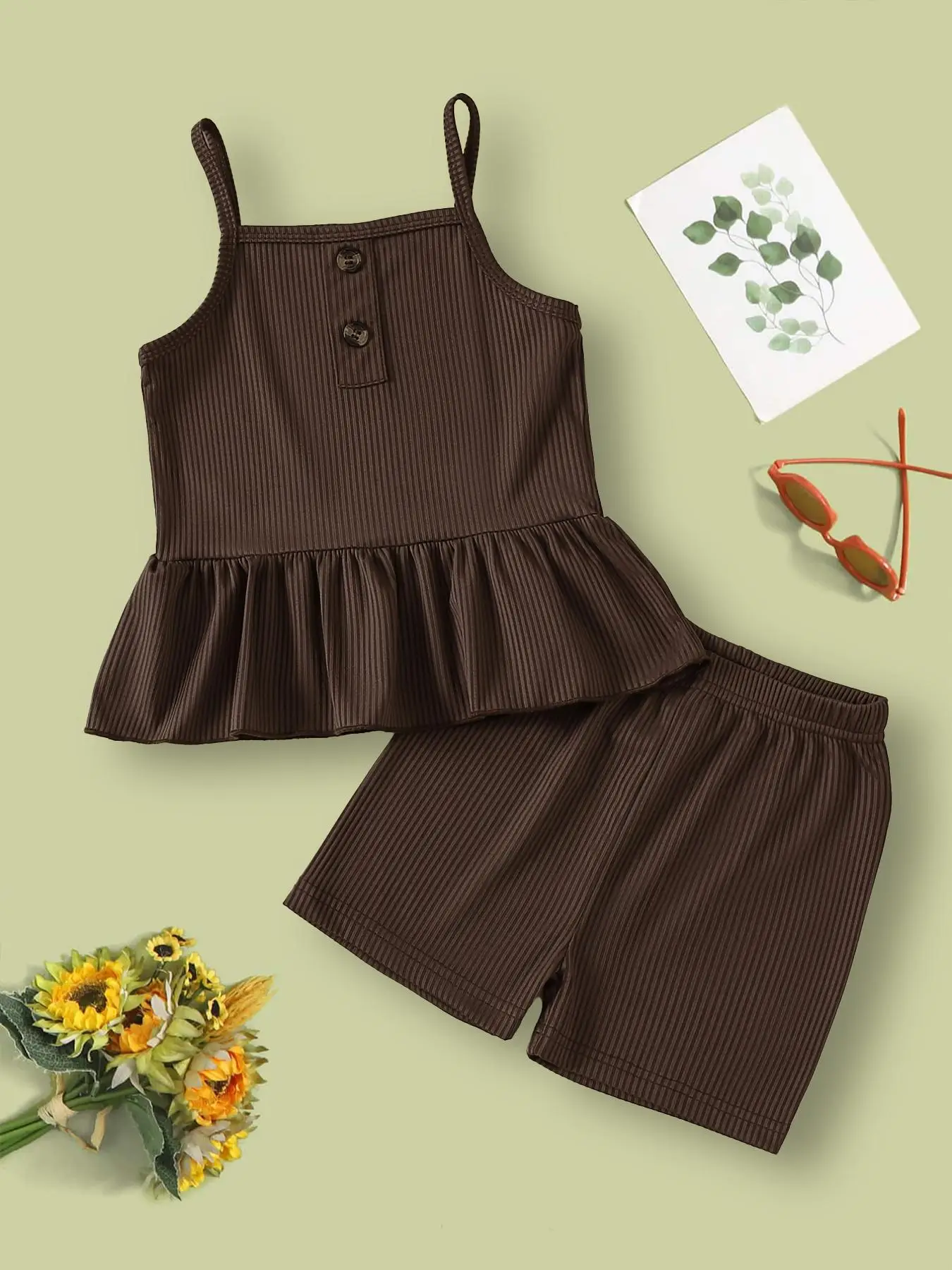 Toddler Girl's Solid Tank Top & Shorts Two-Piece Set, Casual Sleeveless Top & Shorts for Summer, Kids Clothes for Daily Wear