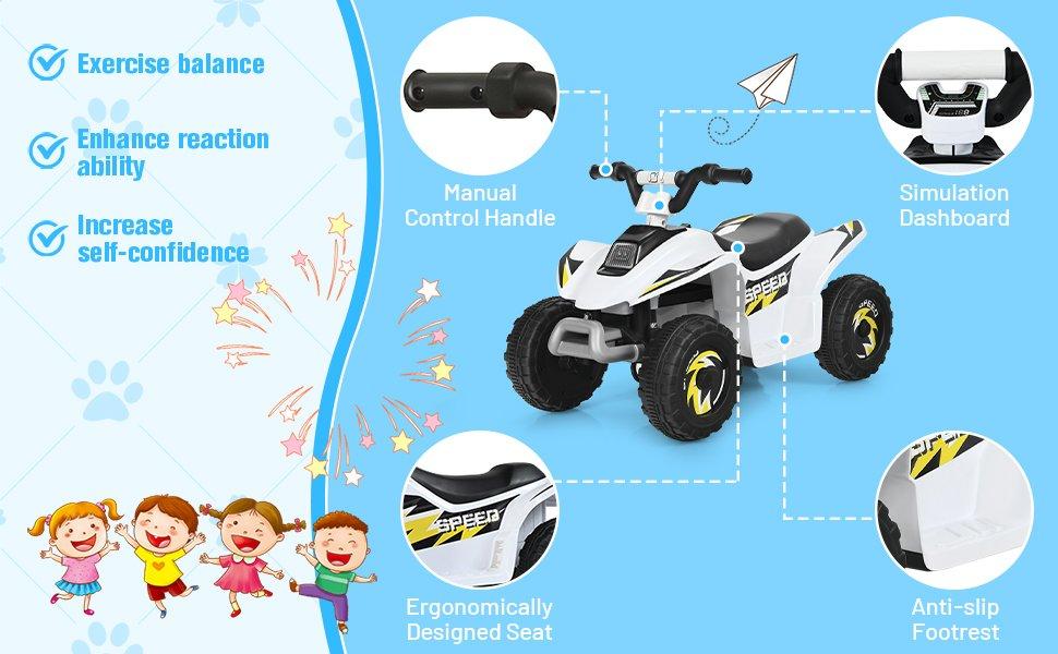 CIPACHO 6V Kids Ride On Electric ATV, Ride Car with 4 Wheels, Ride-On Toy for Toddlers 3-5 Boys & Girls