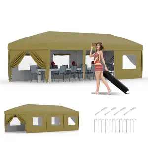10x30 FT Heavy Duty Pop Up Canopy Tent, Portable Outdoor Storage Shelter with 8 Removable Sidewalls & 3 Adjustable Heights, Roller Bag for Patio Backyard Party