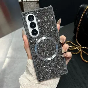 Luxury Glitter Magnetic Phone Case For Samsung Galaxy Z Fold 7 6 5 4 3 ZFold7 ZFold6 2-piece Set For Magsafe Charging Back Cover