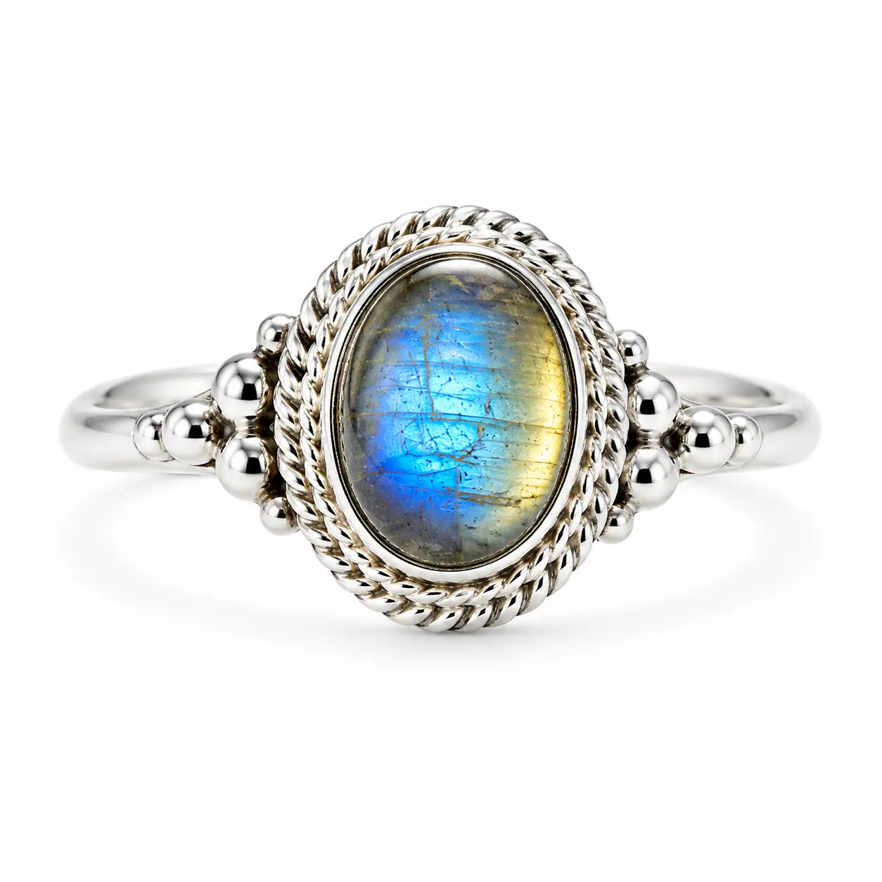 Handmade 925 Sterling Silver Ring with Natural Labradorite