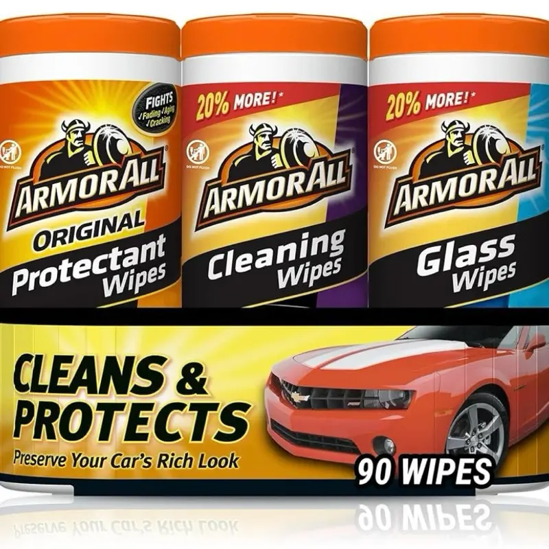 Armor All Protectant, Glass and Cleaning Wipes, Wipes for Car Interior and Car Exterior, 30 Count Each (Pack of 3)