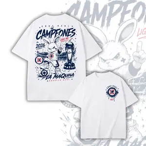 Cruz Azul Campeones 2026 T-Shirt, La Máquina Soccer Fan Graphic Tee, White Double Sided Shirt With Bunny Mascot, Trophy Artwork, Liga MX Football Supporter Gift