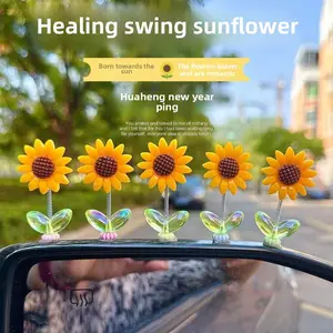 Dancing Sunflower Mini Car Ornament - Shockproof Adhesive Dashboard Decor, Wellness Gift for Drivers
