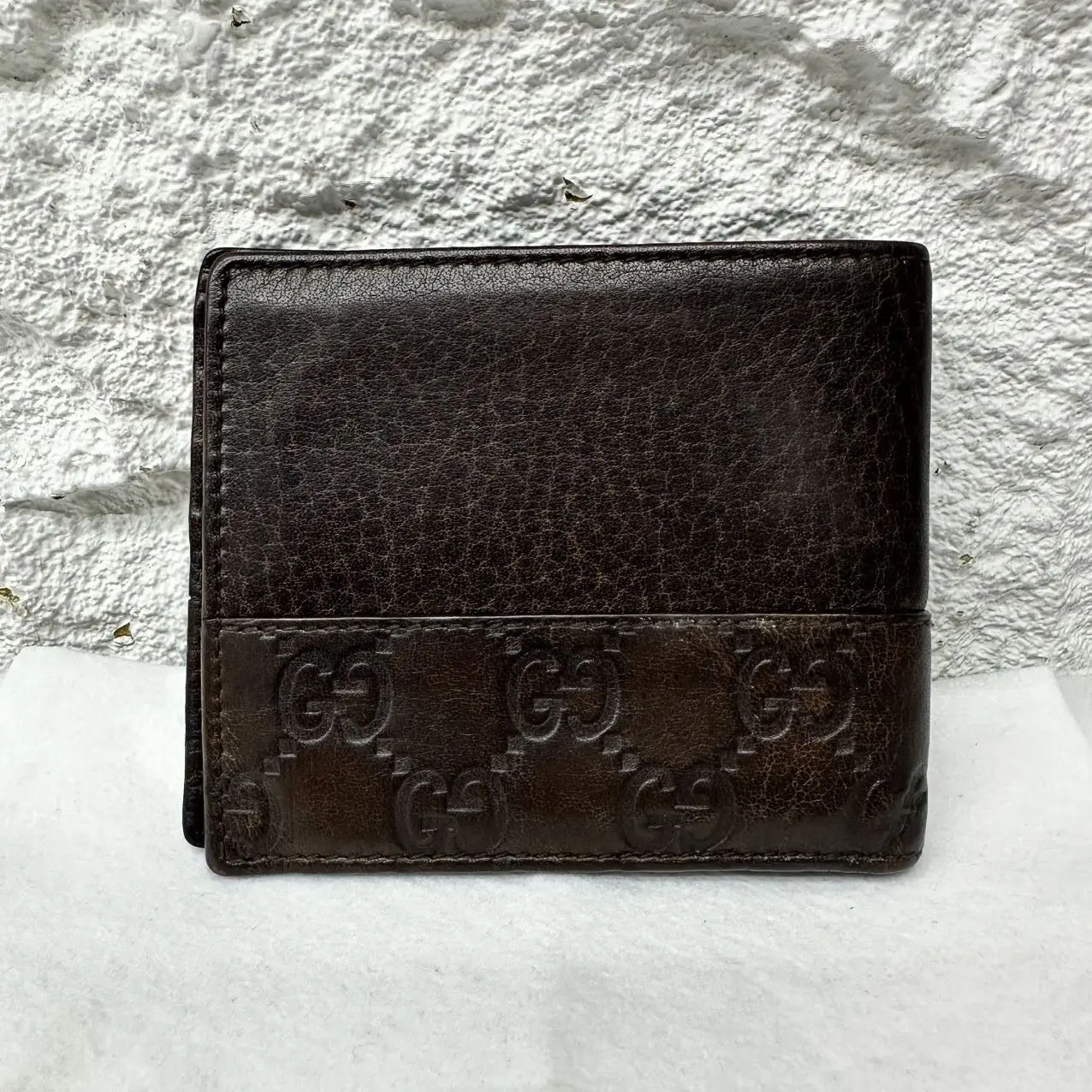 Pre-owned GUCCI Leather Small Leather Goods Dark Brown Guccissima Bifold Wallet Card Holder JV00292 NO2