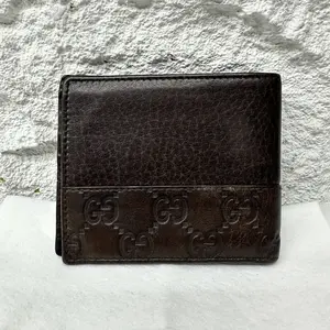 Pre-owned GUCCI Leather Small Leather Goods Dark Brown Guccissima Bifold Wallet Card Holder JV00292