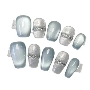 Y3 Spring and summer pure hand-worn nail blue glass press-on nail jelly glue