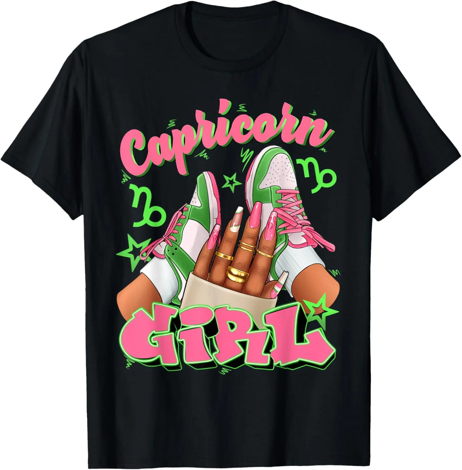 Women's Capricorn Graphic T-Shirt, Vintage Birthday Queen 100% Cotton Short Sleeve Top, Casual Everyday Clothes
