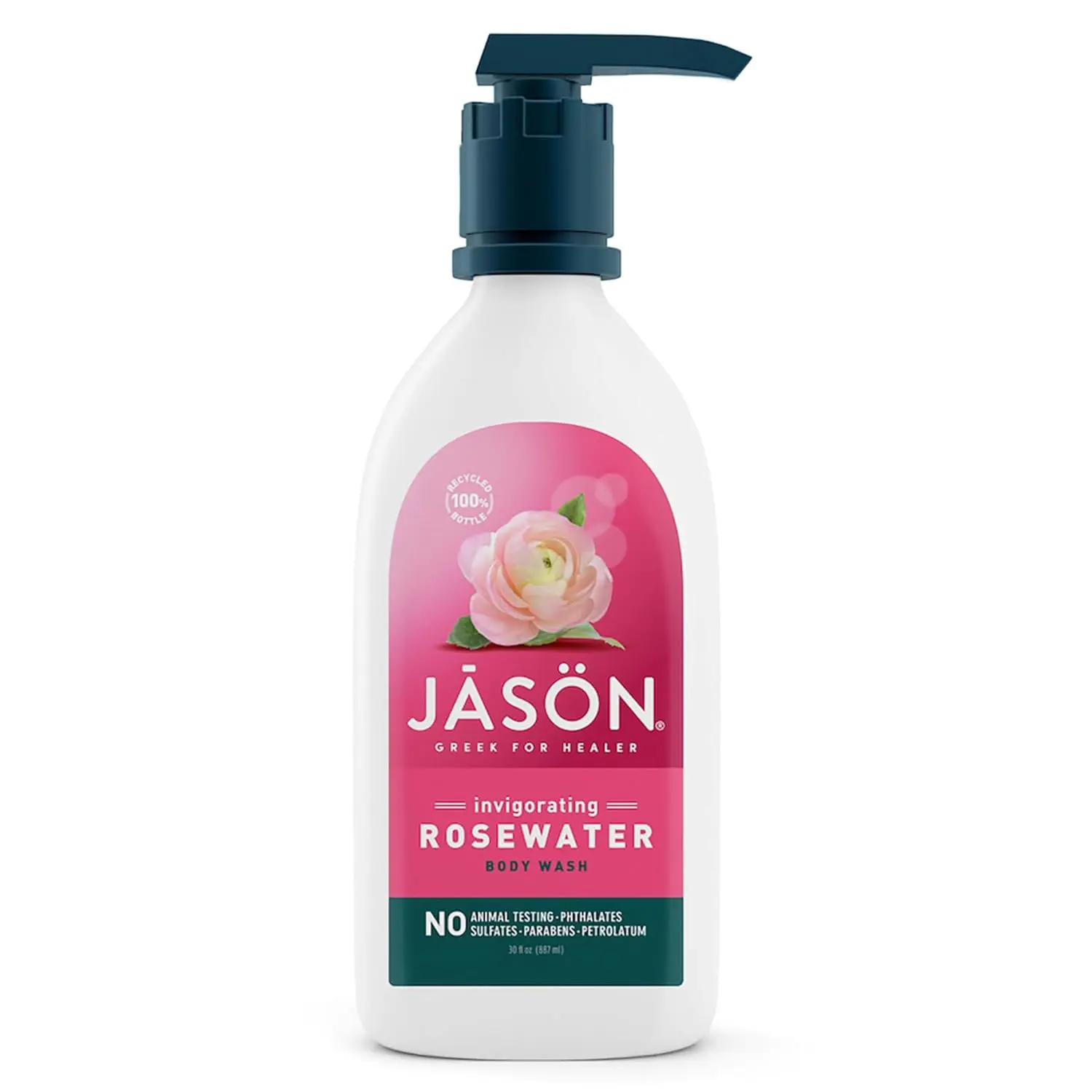 JASON Rosewater Invigorating Body Wash for Women and Men, Gentle Cleansing Formula, 30 fl oz