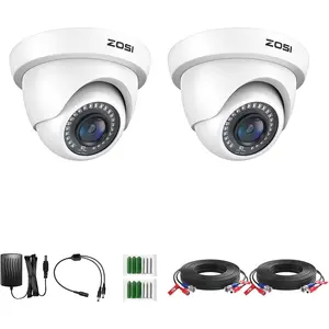 ZOSI 2Pack 2.0MP HD 1080P Security Cameras Kit, 80ft Night Vision, Indoor Outdoor Home CCTV Dome Cameras for 1080P/5MP/4K HD-TVI Analog DVR System
