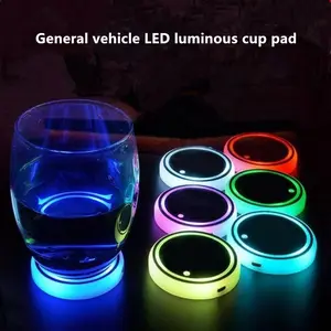 LED Car Cup Holder Mat, Colorful Anti-Slip Drink Coaster, Car Interior Decorative, Universal Fit for All Vehicle Models, Car Interior Atmosphere Light Accessory