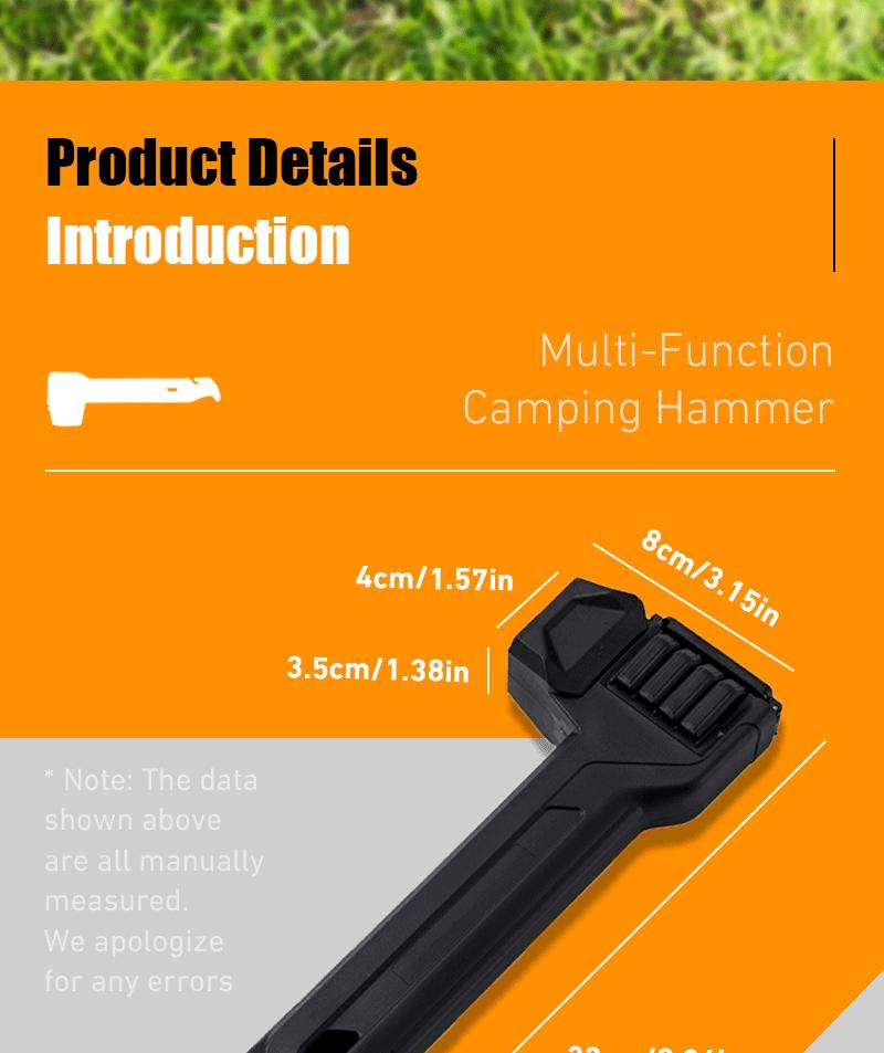 2-in-1 Tent Stake Hammer with Built-In Storage for 8 Stakes and Stake Puller for Outdoor Camping