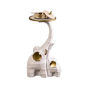 White & Gold End Table with Tray Top Decor Elephant Shape Side Table