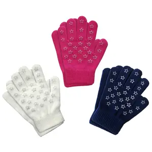 Evridwear Children's Winter Gloves - 3 Pairs Knit Warm Stretch Gripper Gloves Mittens Pink