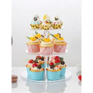 Acrylic Round Cake Display Stand Multi-Tier Dessert Food Rack For Wedding Birthday Party Cupcake Exhibition Organiser Clear