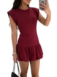 Women's Summer New Fashion High-End Shoulder Padded Slim Fit Dress, Noble Style Slimming Waist, Dynamic Bubble Skirt Dress