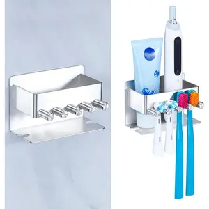 Toothbrush Head Holder, Toothbrush Holders Wall Mounted, Head Holder, Brush Head, Brush Head Holder Toothpaste Holder for Bathrooms (Silver)