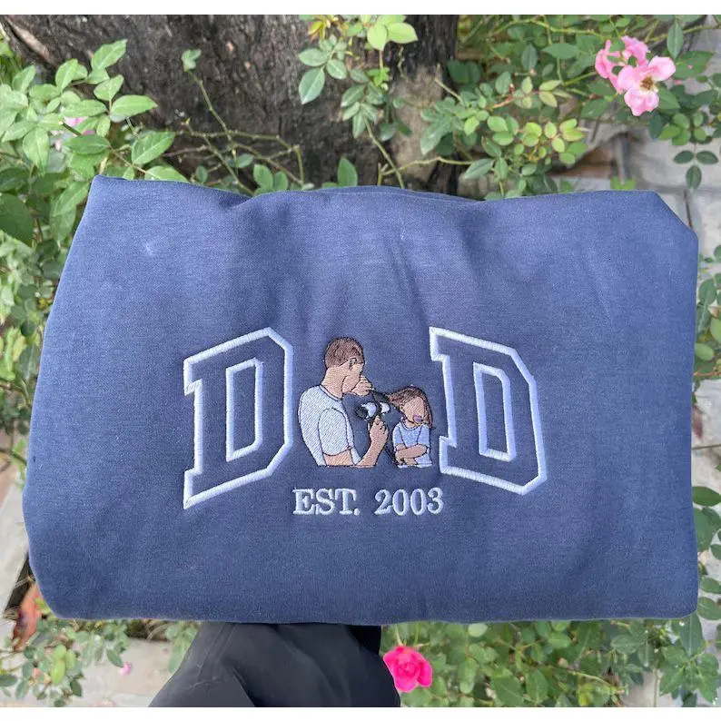 Custom Embroidered Dad Shirt, Custom embroidered father tshirt, custom father embroidered tshirt, Custom embroidered photo