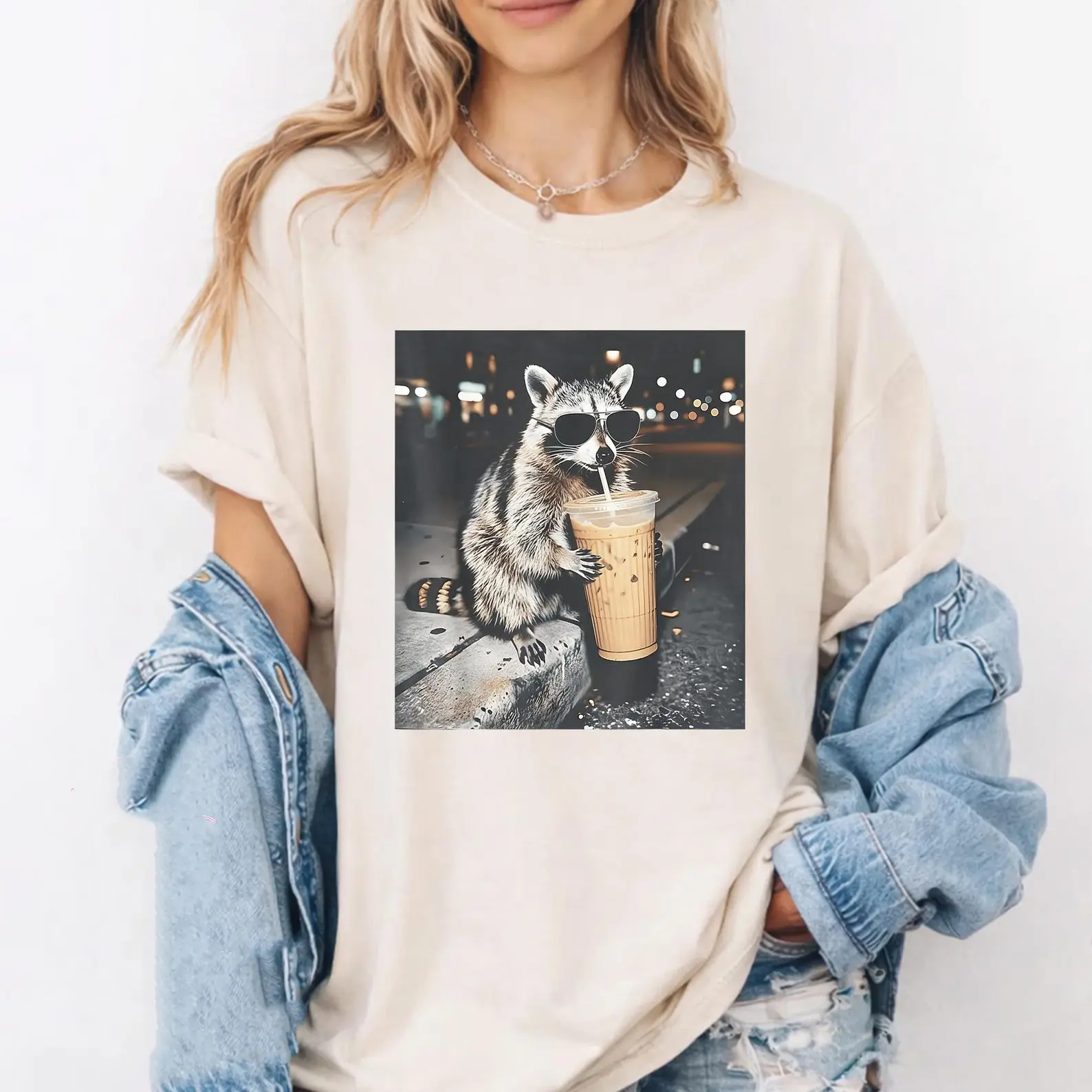 Raccoon Drinking Iced Coffee Tshirt | Funny Animal Meme Tee | Coffee Lover Raccoon Shirt | , Unisex Graphic T Shirt