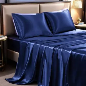 Soft-Hotel Luxury Bed Sheet Sets Shiny-Free,Deep t Fitted Sheet, Flat Sheet, Pillow (Queen, Navy)