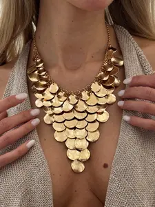 Bohemian Geometric Round Sequin Long Tassel Necklace, Fashionable Vintage Women's Jewelry, Perfect Gift for Daily Wear and Parties