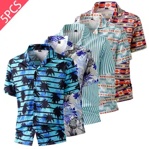 Men's 5 Pack Hawaiian Shirts, Assorted Tropical Prints, , Lightweight Breathable Resort Wear with Cuban Collar, Perfect for Summer Vacation, Beach Parties, Cruise Trips, Pool Days & Everyday Casual Outings for  summer uptown shirt