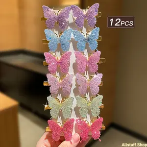 12pcs Glitter Butterfly Hair Clips for girls - Sweet & Cute Multicolor Sparkling Hairpins for Bangs, Loose Strands, Everyday Casual & Party Hairstyles, All-Season Hair Accessories
