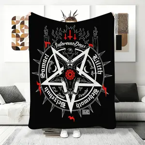 Baphomet Inverted Pentagram Flannel Blankets, Occult Style Fleece Throw, Ritual Aesthetic Home Decor, Soft Plush Blanket for Alt Culture, Black & Red Design,Perfect Novelty Gift for Friends Fans Adults Women Men Vintage Style  ,mellow blanket,  bedding