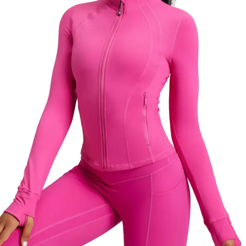 Women's Slim Fit Waisted Full-Zip Active Jacket - Lightweight, Moisture-Wicking Technical Running Outerwear with Thumbholes, Pockets for Yoga, Workout - Ultra Light Zip Up Women's Sports Jacket, Zip Up Jackets