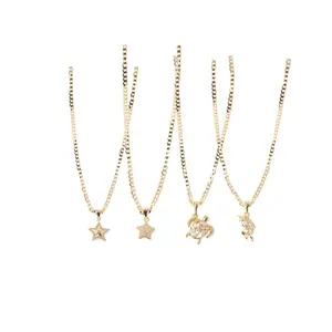 Iced Star & Turtle Pendant Necklace 14K Gold Plated Cuban Chain 4 Styles Elegant Jewelry for Women