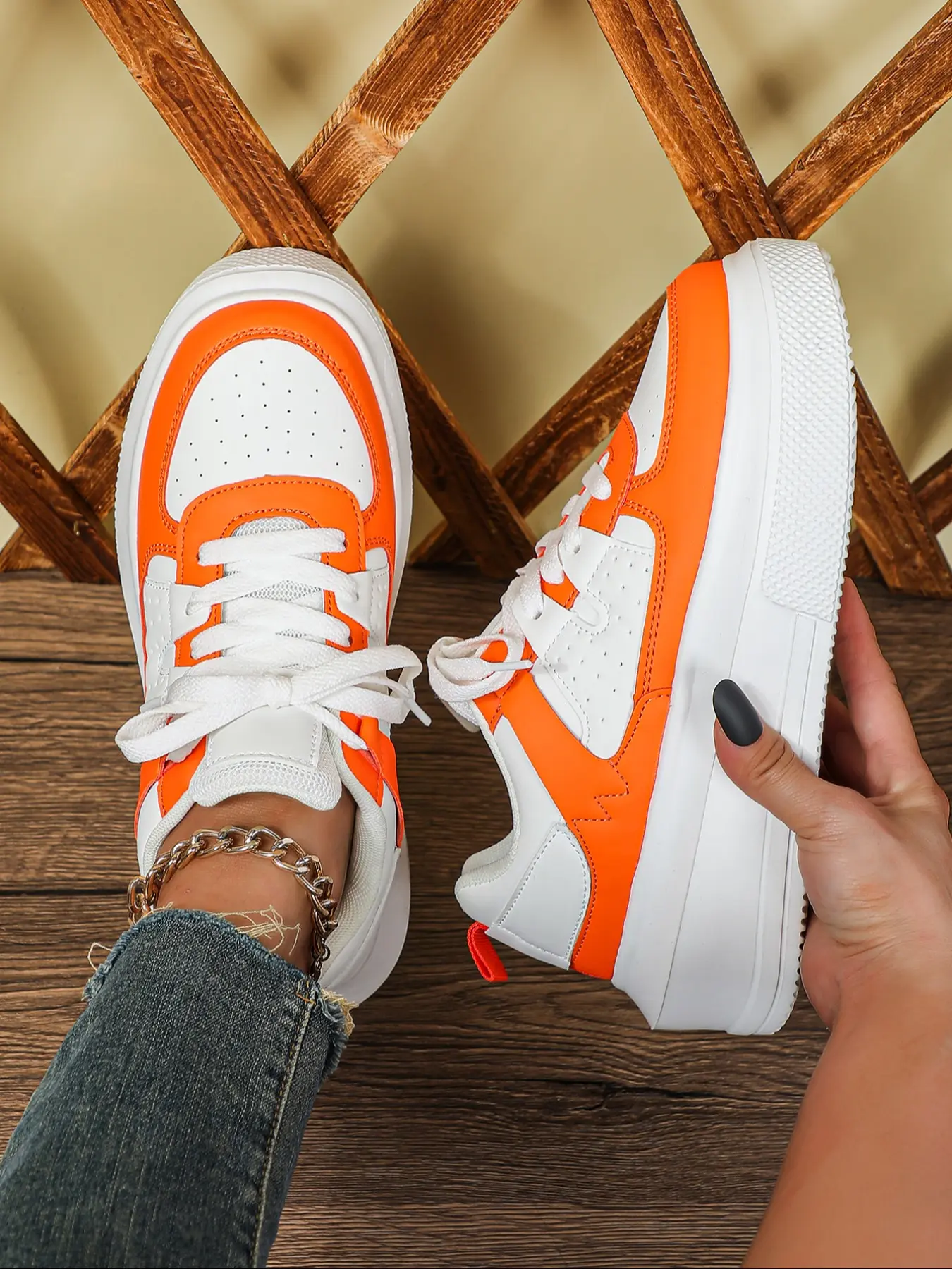 Women's Fashion Colorblock Casual Sneakers, Low Top Trainers, Breathable Comfortable Thick Sole Low Top Lace-Up Skate Shoes for All Seasons, Thick Soled Sneakers
