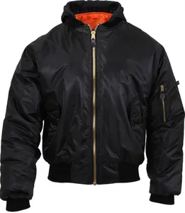 Black - Air Force MA-1 Flight Jacket Bomber US Military Style Reversible Coat with Hood