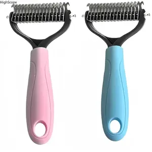 2 Pack 2 Sided Pet Deshedding Brush, Professional Dematting Dog Cat Comb, Undercoat Rake for Shedding Flying Hair