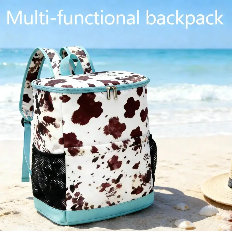 Cow Print Insulated Portable Cooler Backpack - Upgraded Thermal Lining, Leakproof, Hands-Free Shoulder Straps, Multi-Functional Bag for Outdoor Travel 2026, Lunch Cooler Bag, Backpack Cooler, Sports, Polyester, Western Aesthetic, Cooler Backpack Women