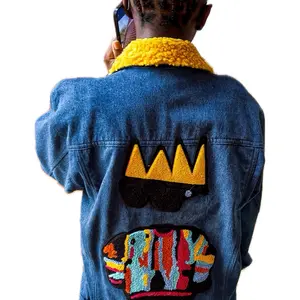 K'T Crown Me Yellow Fur Collar Denim Jacket with Satin Lining for Men - Casual Faux Coats - Menswear Fabric Stylish