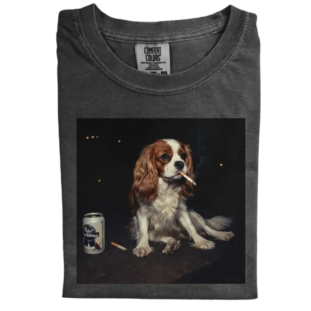 Funny Smoking Cavalier King Charles Spaniel Comfort Colors T-Shirt, Vintage 90s Edgy Dog Meme Tee, Retro Cool Dog Graphic Shirt, Unisex Fit Design, Gift for Dog Lovers