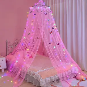Bed Canopy for Girls Room Bed Canopy Curtains with Led Lights Mosquito Net DIY Princess Room Decor with Stars Butterflies for  Bedroom, Hot