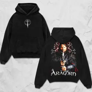 Retro Lord Of The Rings "Aragorn" Double Printed Unisex Oversize Acid Washed Cotton Hoodie, Sweatshirt, Tee - Lord Of The Rings TV Series Movie Graphic Design Unisex Top Cotton Streetwear T-Shirt Clothes