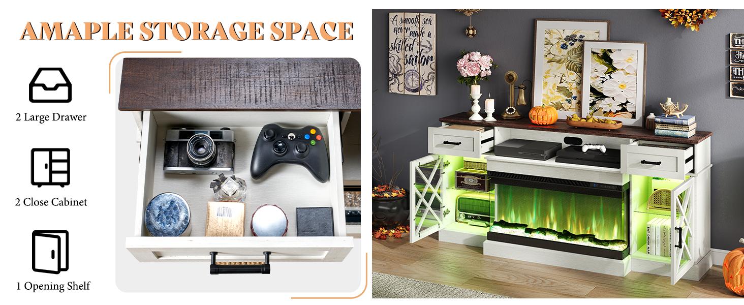 AMERLIFE Farmhouse LED Fireplace TV Stand with 3-Sided Glass Fireplace,70" Large Entertainment Center for TVs up to 80",Living Room/Christmas Gift/Best Gift Ideas AMERLIFE Farmhouse LED Fireplace TV Stand with 3-Sided Glass Fireplace,70" Large Entertainment Center for TVs up to 80",Living Room/Christmas Gift/Best Gift Ideas