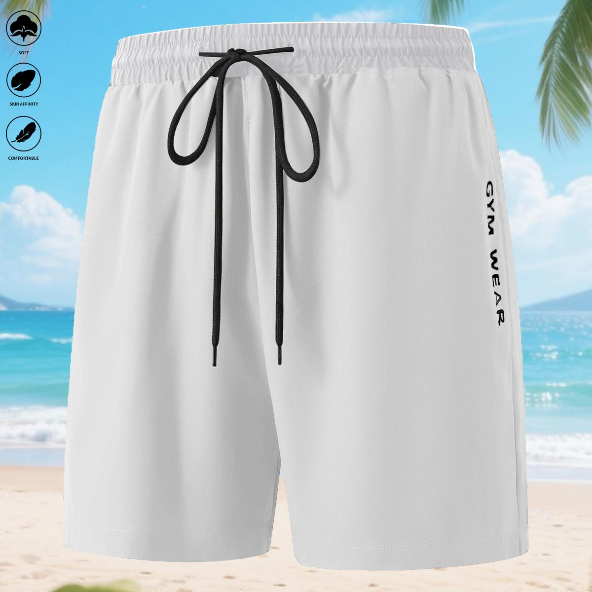 Men’s casual minimalist comfortable shorts with letter print pockets and drawstring; quick-dry, elastic waistband shorts for summer outdoor fitness—ideal for gym workouts and training.