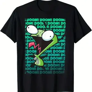 FEEGO Invader Zim GIR "DOOM" Graphic Tee - Nickelodeon Cartoon T-Shirt with Geometric Pattern, Soft Breathable Plus Size Casual Shirt for All Seasons funny streetwear