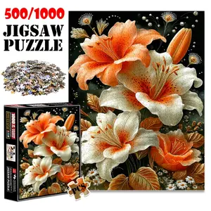 1pc 1000 piece adult puzzle 70x50cm Orange and White Lilies with Floral Accents 500 pieces of paper jigsaw puzzle, suitable for adults and families, large-scale DIY puzzle interactive toy games, b