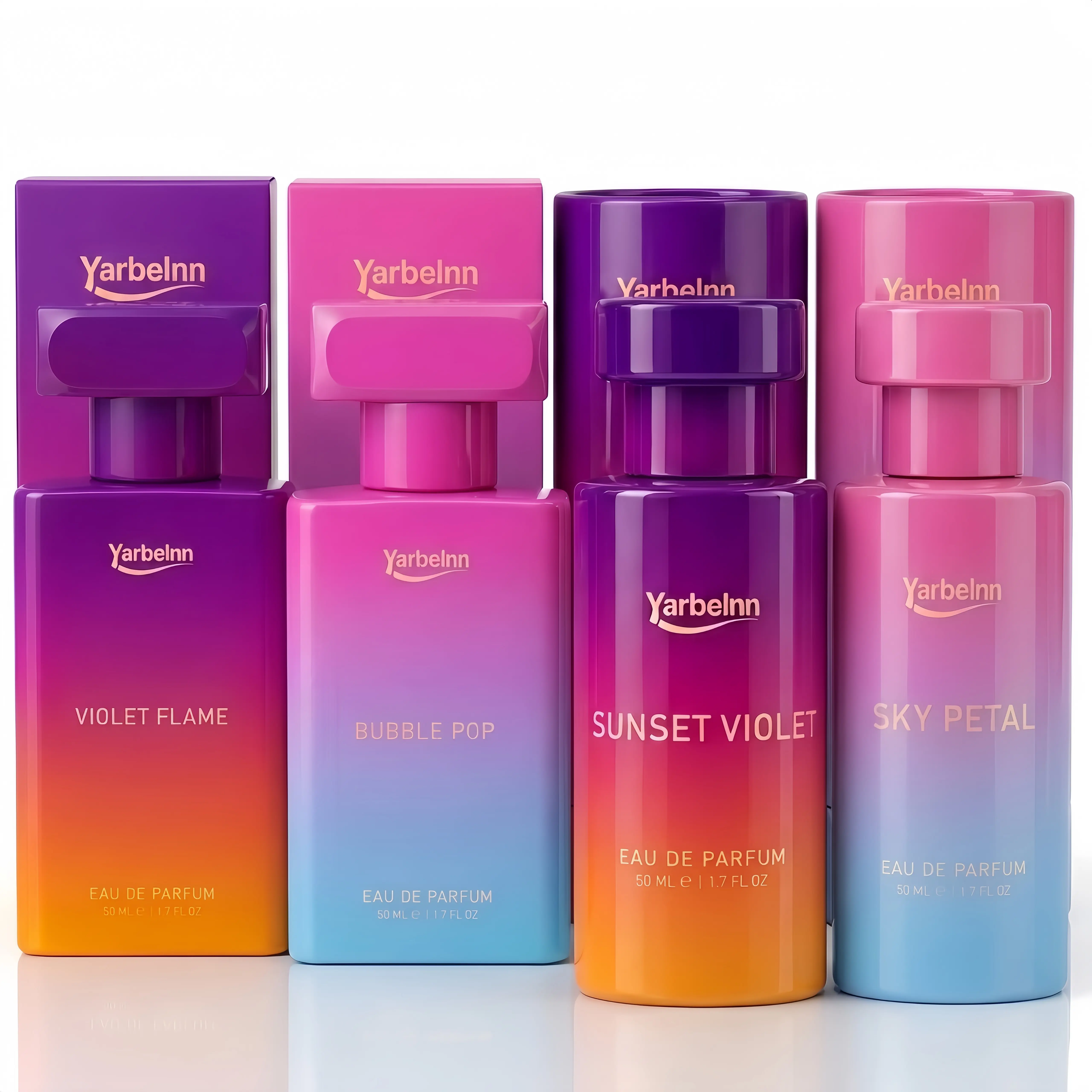 Yarbelnn Eau de Parfum Gift Set – 4PCS Fruity Floral Gourmand Perfume Collection Crimson Glow / Violet Flame / Sky Petal / Sunset Violet | Long Lasting Layering Scents | Clean Girl Aesthetic & Date Night Viral Fragrances  50ml Each Luxury Gradient Bottles