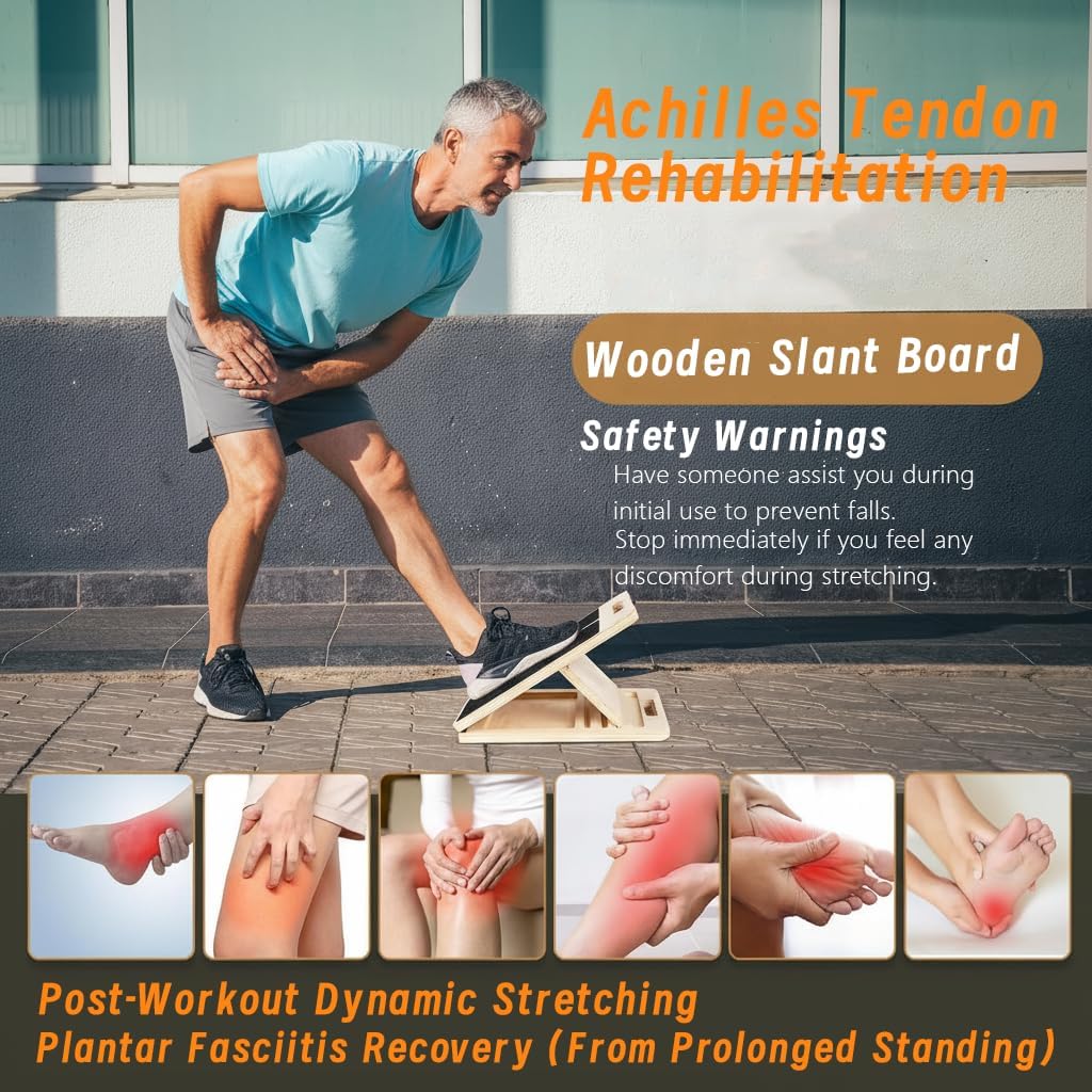 Homhut Wooden Calf Stretcher Slant Board Adjustable Incline Physical Therapy Equipment for Squats Pilates Ankle Heel Feet Leg Stretching Home Fitness